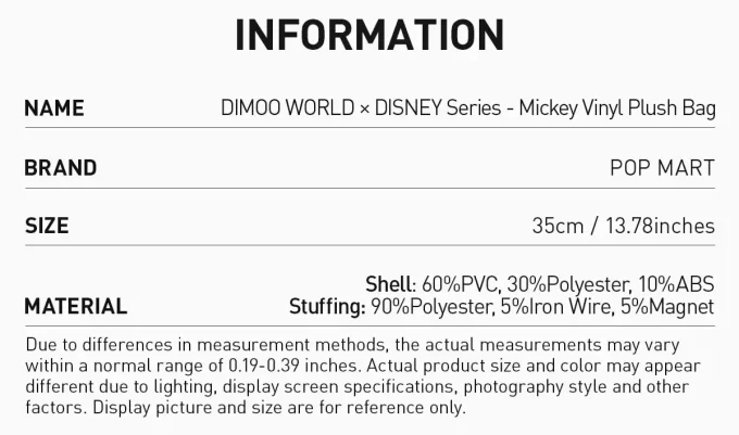 Bolsa de peluche de vinilo de Mickey de la serie DIMOO WORLD × DISNEY