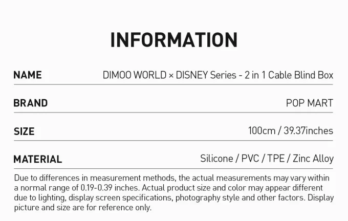 DIMOO WORLD × DISNEY Serie – Caja ciega de cable 2 en 1 DIMOO WORLD × DISNEY Serie – Caja ciega de cable 2 en 1