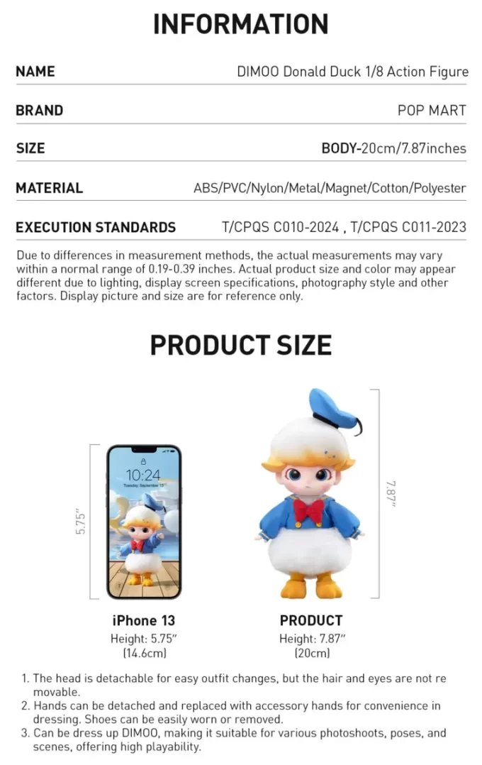 Figura de acción DIMOO del Pato Donald a escala 1/8