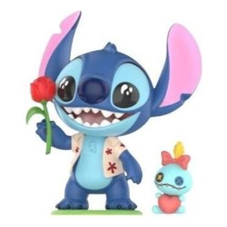 Figuras de Disney Stitch en una cita “Ofreciendo flores”