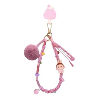 Llavero de fiesta con pompones Labubu “Rojo rosa”