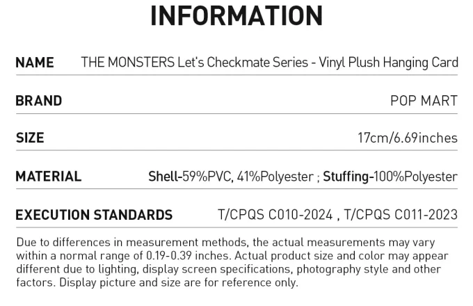 LOS MONSTRUOS Serie Let’s Checkmate – Tarjeta colgante de vinilo de peluche