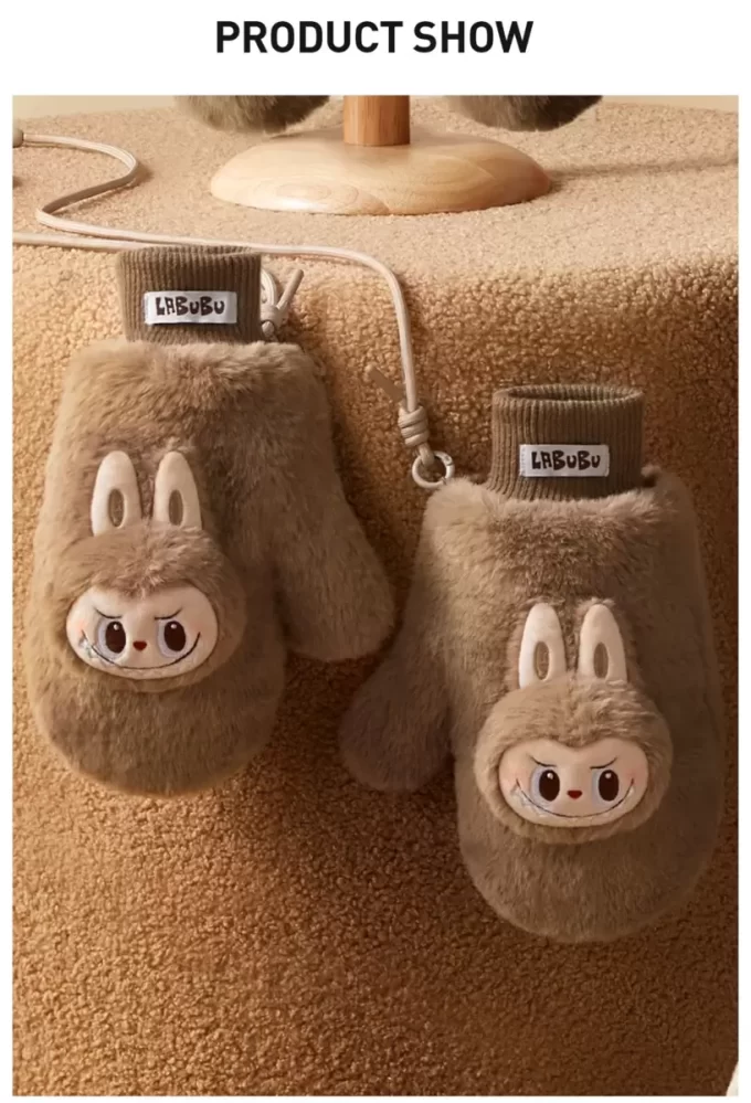 Serie navideña cálida y esponjosa: guantes de peluche LABUBU Serie navideña cálida y esponjosa: guantes de peluche LABUBU