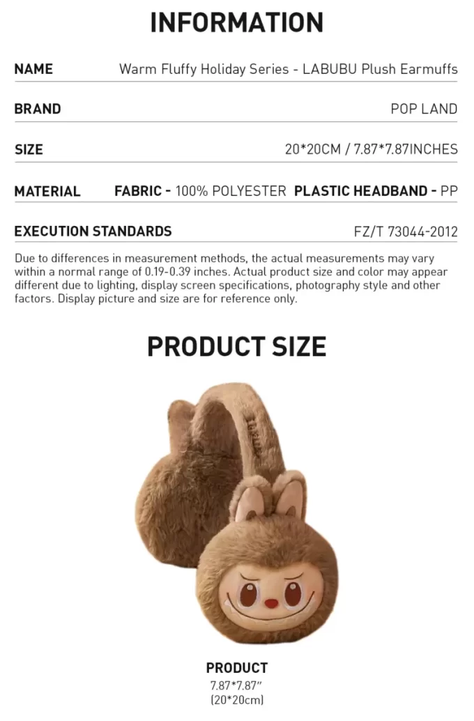 Serie navideña cálida y esponjosa: orejeras de peluche LABUBU