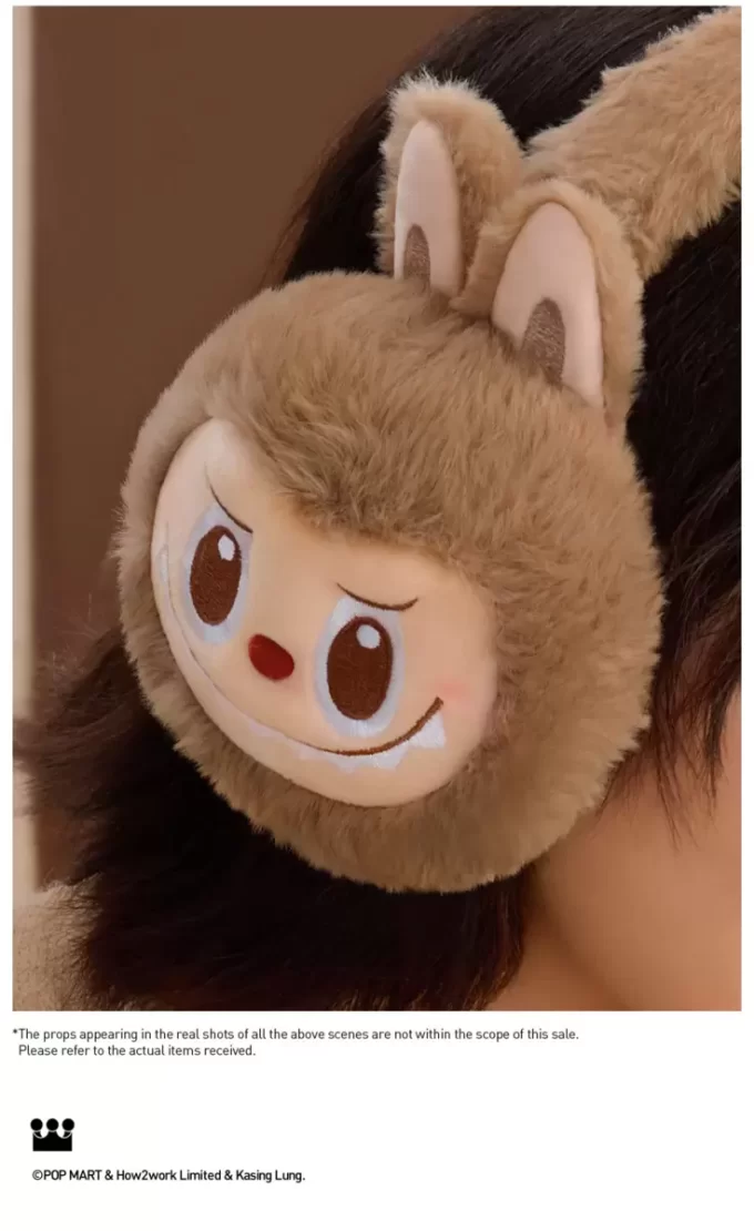 Serie navideña cálida y esponjosa: orejeras de peluche LABUBU