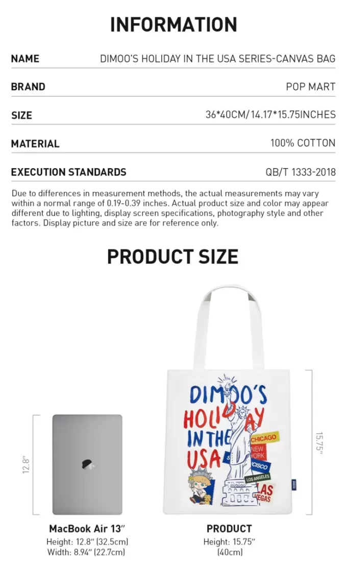 SERIE VACACIONES EN EE. UU. DE DIMOO – Bolsa de lona