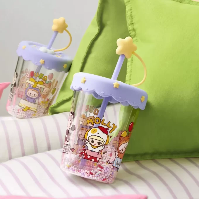 Vaso con pajita agitadora de doble capa para fiesta de pijamas POP BEAN