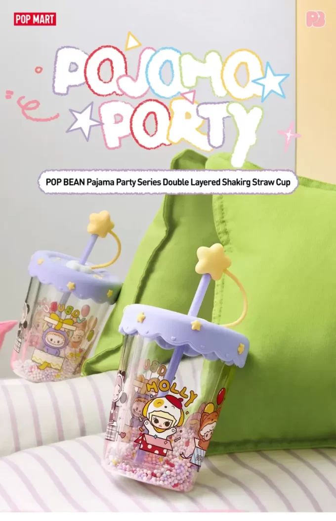 Vaso con pajita agitadora de doble capa para fiesta de pijamas POP BEAN