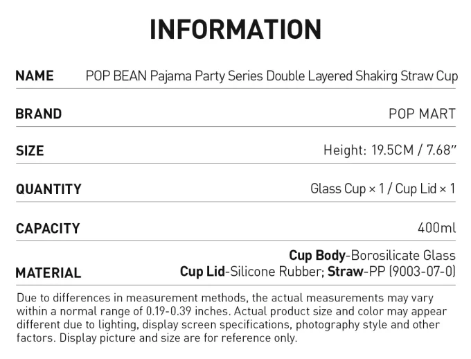 Vaso con pajita agitadora de doble capa para fiesta de pijamas POP BEAN