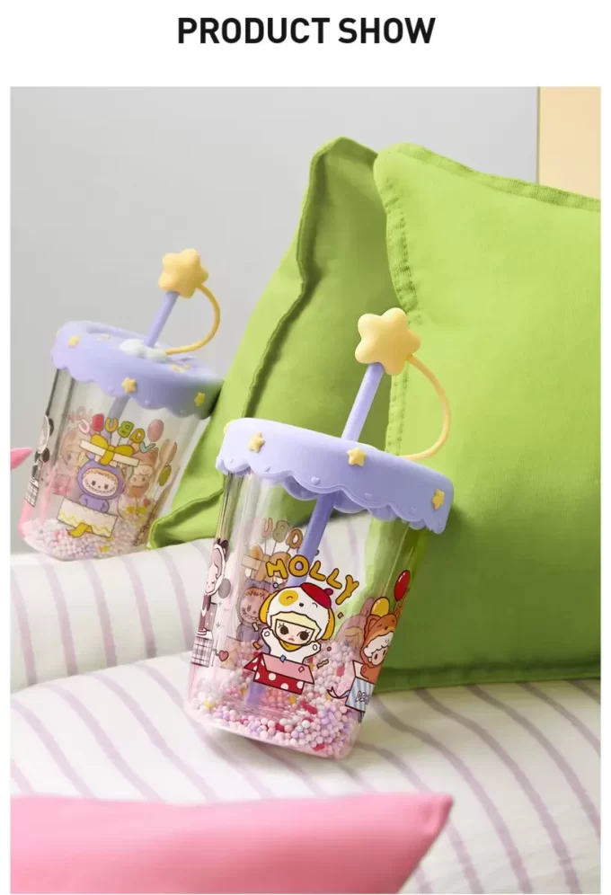 Vaso con pajita agitadora de doble capa para fiesta de pijamas POP BEAN