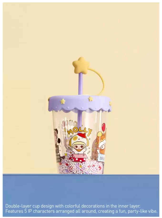 Vaso con pajita agitadora de doble capa para fiesta de pijamas POP BEAN