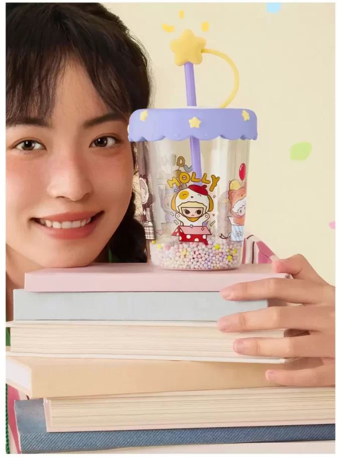 Vaso con pajita agitadora de doble capa para fiesta de pijamas POP BEAN